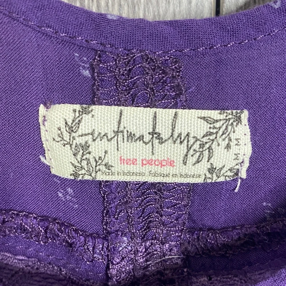 Free People Intimately Violet Lace Trim Bohemian Mini Dress Women's Medium - Picture 4 of 7